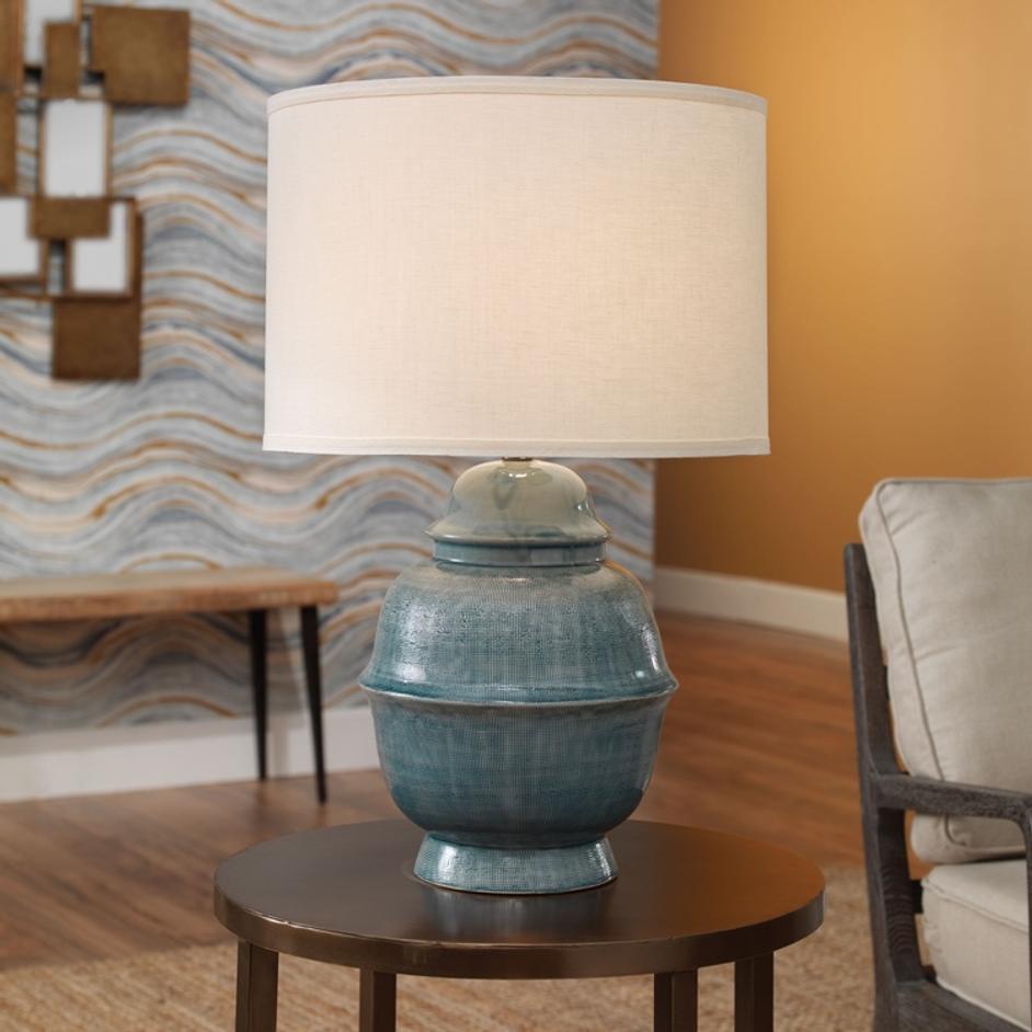 Kaya Ceramic Table Lamp with Linen Shade by Jamie Young