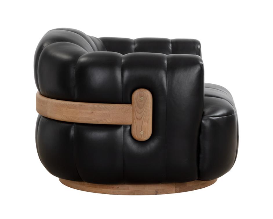 TADEO SWIVEL ARMCHAIR - RUSTIC OAK - VINTAGE BLACK NIGHT LEATHER by Sunpan