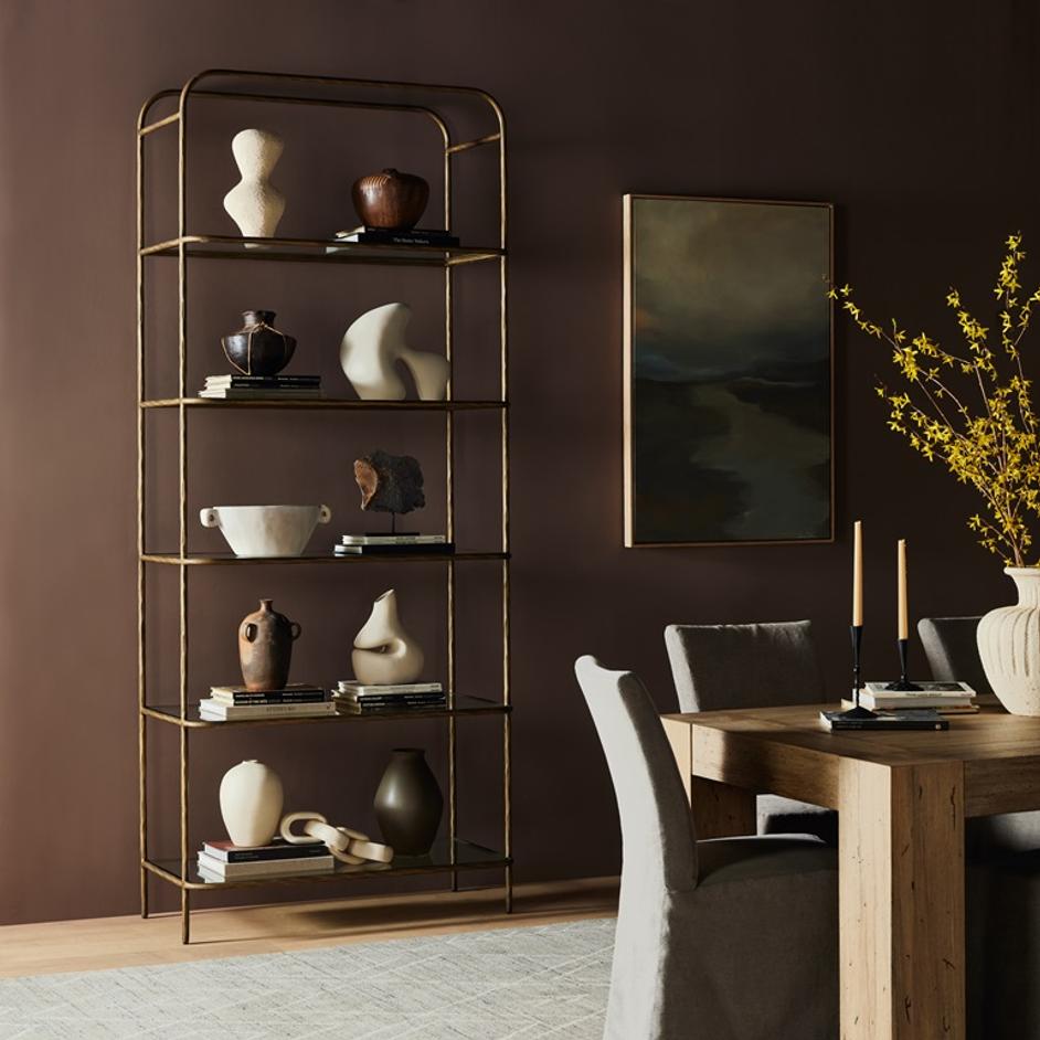 Swinton Bookcase In Hammered Aged Brass by FOUR HANDS