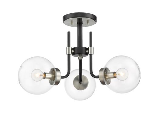 Parsons 3 Light Semi Flush Mount in Matte Black + Brushed Nickel Finish by Z-Lite