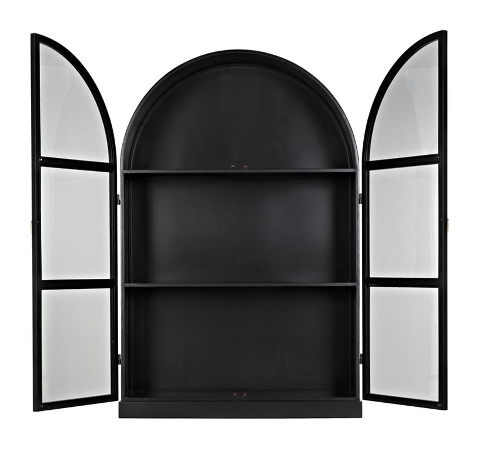 Yoke Hutch Industrial Steel and Glass Matte Black Cabinet by Noir Furniture
