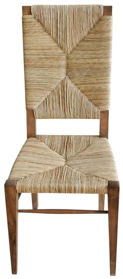 Neva Teak Chair with Rush Seagrass Seat in Clear Coat Flat Finish by Noir Furniture