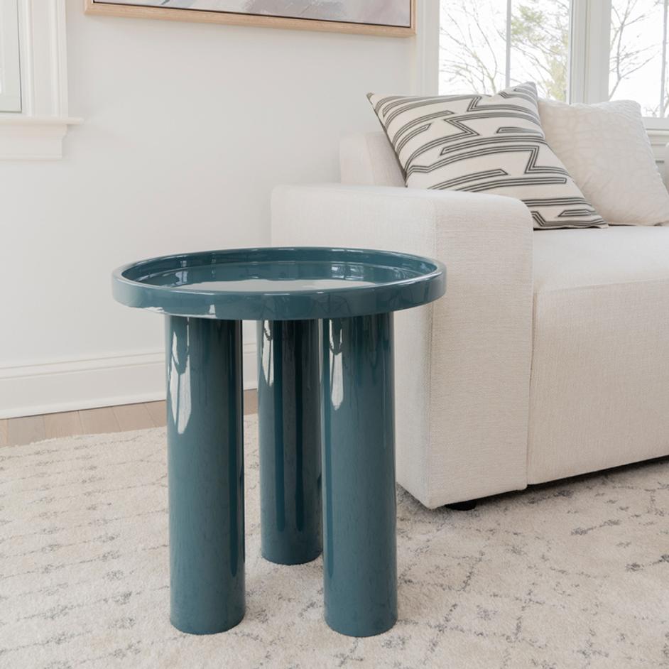 Teal Enamel End Table by Urbia Imports