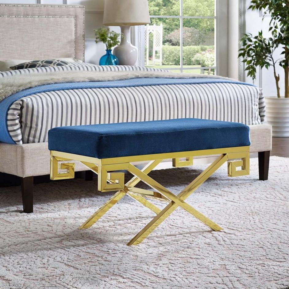 Bendel Velvet Performance Velvet Bench In Gold Navy by Modway Furniture
