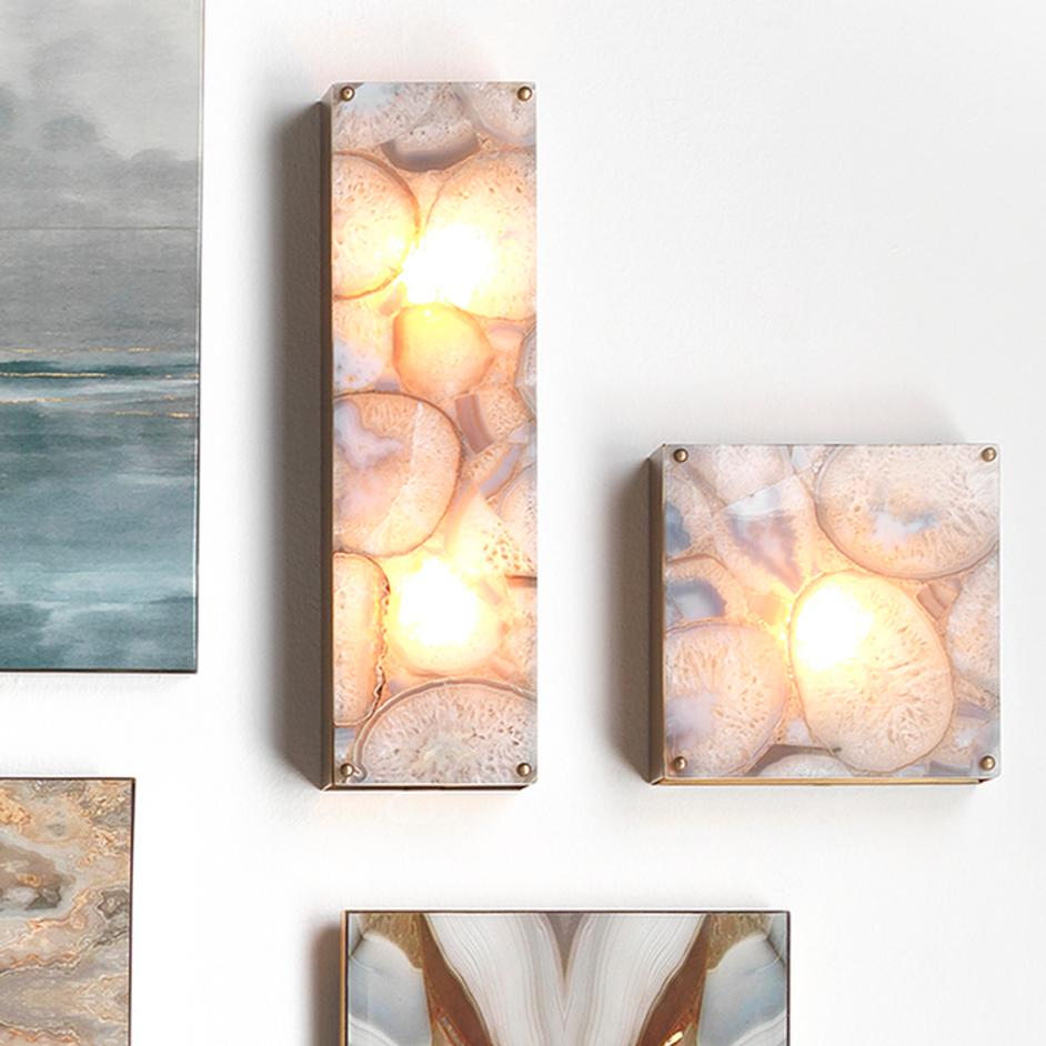 Adeline Rectangle Wall Sconce, Agate Resin and Antique Brass by Jamie Young