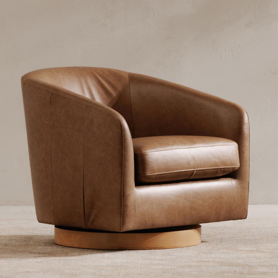 Oscy Leather Swivel Chair Tan by Moes Home