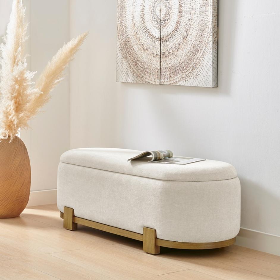 Ayleen Chenille Storage Bench, Seneca Beige  by New Pacific Direct