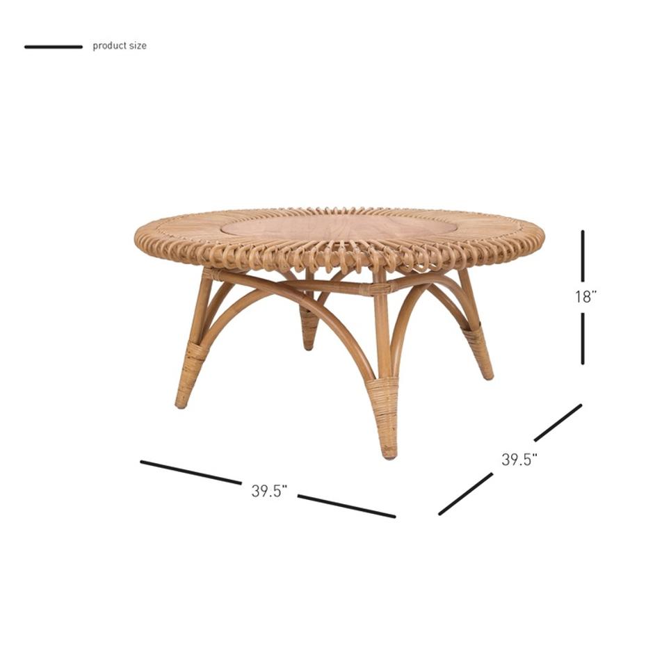 Alani Rattan Round Coffee Table w/ Wood Top, Honey by New Pacific Direct