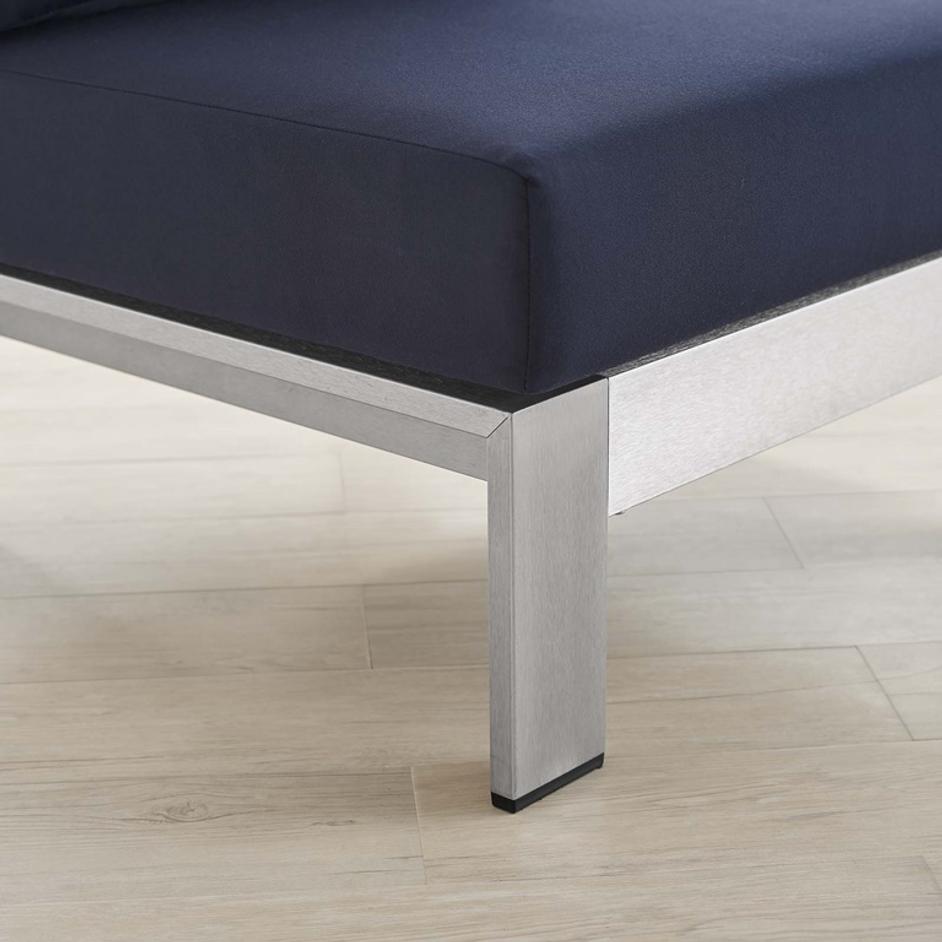 Nantucket Sunbrella® Fabric Aluminum Outdoor Patio Armless Chair In Silver Navy by Modway Furniture