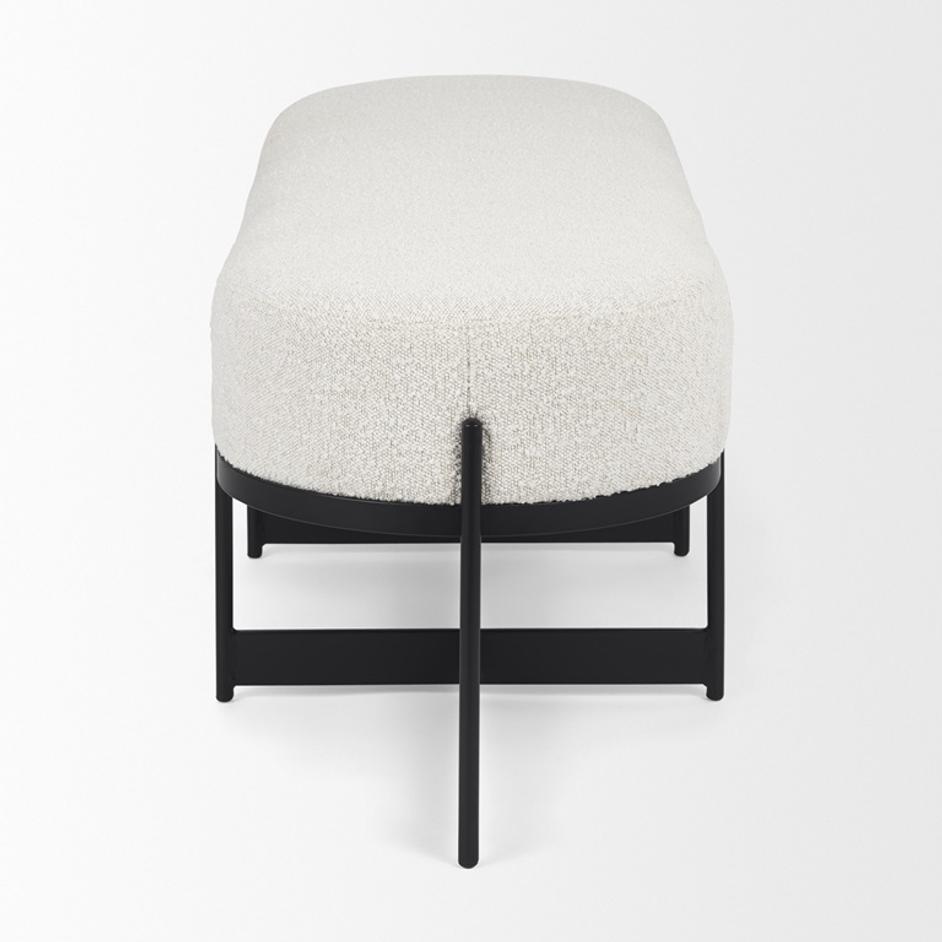 Amelia 55.0L x 18.0W x 18.0H Cream Boucle W/Black Metal Upholstered Bench by Mercana