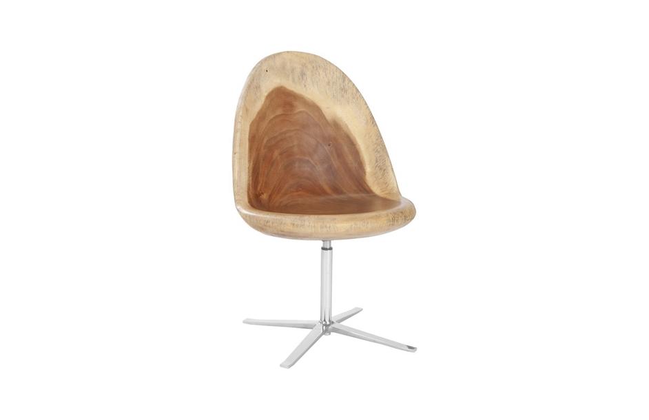 Smalloothed Swivel Chair, Chamcha Wood, Stainless Steel Base by PHILLIPS COLLECTION