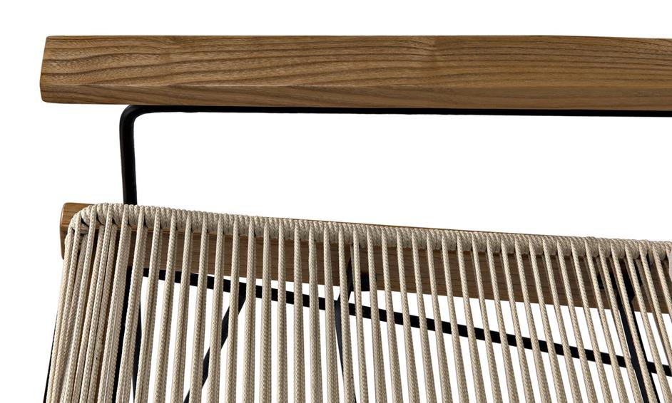 Benson Teak and Industrial Steel Chair with Rope Detailing in Clear Coat Semi-Gloss Finish by Noir Furniture