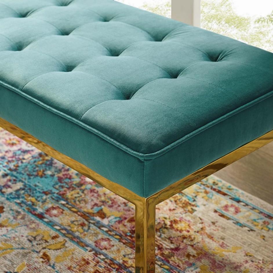Garret Gold Stainless Steel Leg Medium Performance Velvet Bench In Gold Teal by Modway Furniture