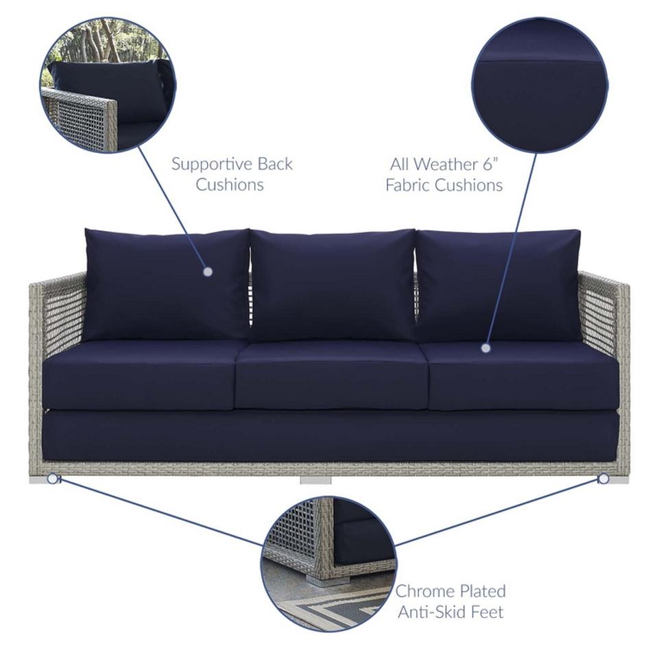 Harman Outdoor Patio Wicker Rattan Sofa In Gray Navy by Modway Furniture