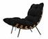Hanzo Teak Chair with Industrial Steel Legs and Black Cotton Cushion, Satin Finish by Noir Furniture