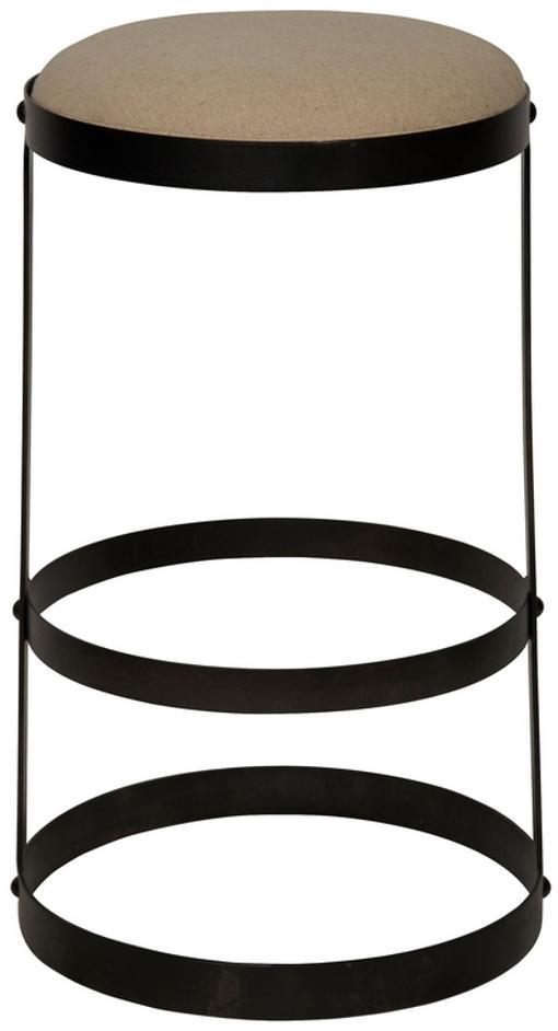 Dior Industrial Steel Bar Stool in Matte Black with Light Linen Cushion by Noir Furniture