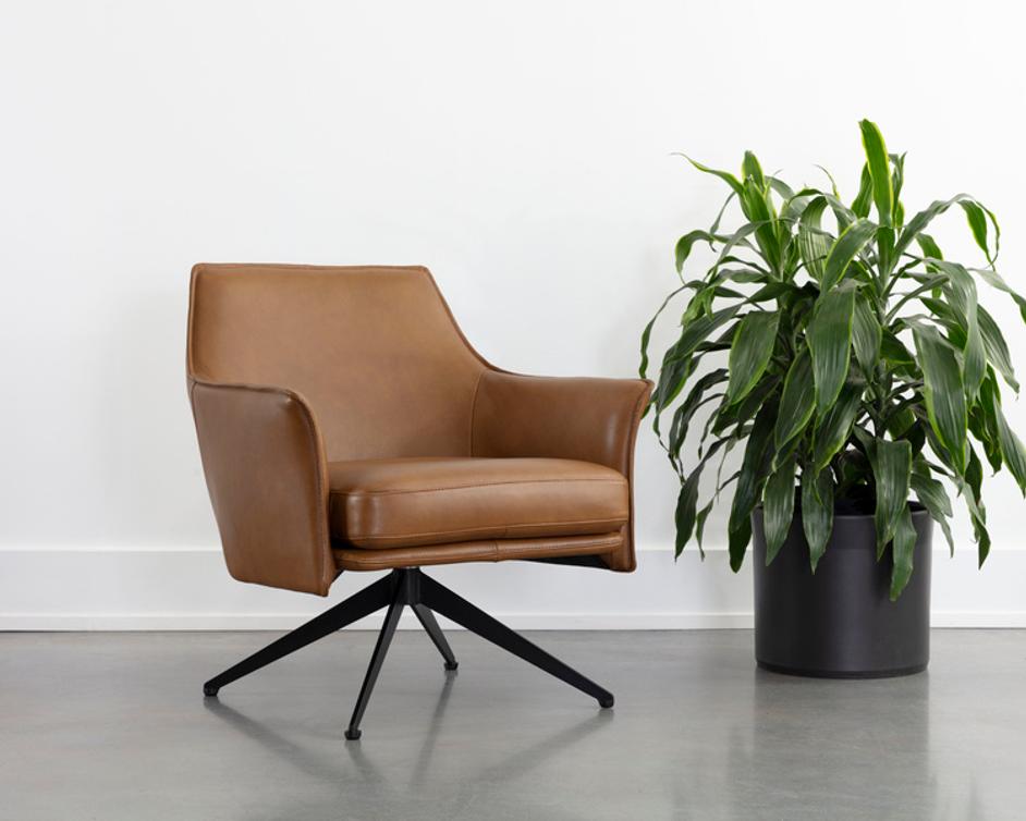 CROSBY SWIVEL LOUNGE CHAIR - MISSOURI COGNAC LEATHER by Sunpan