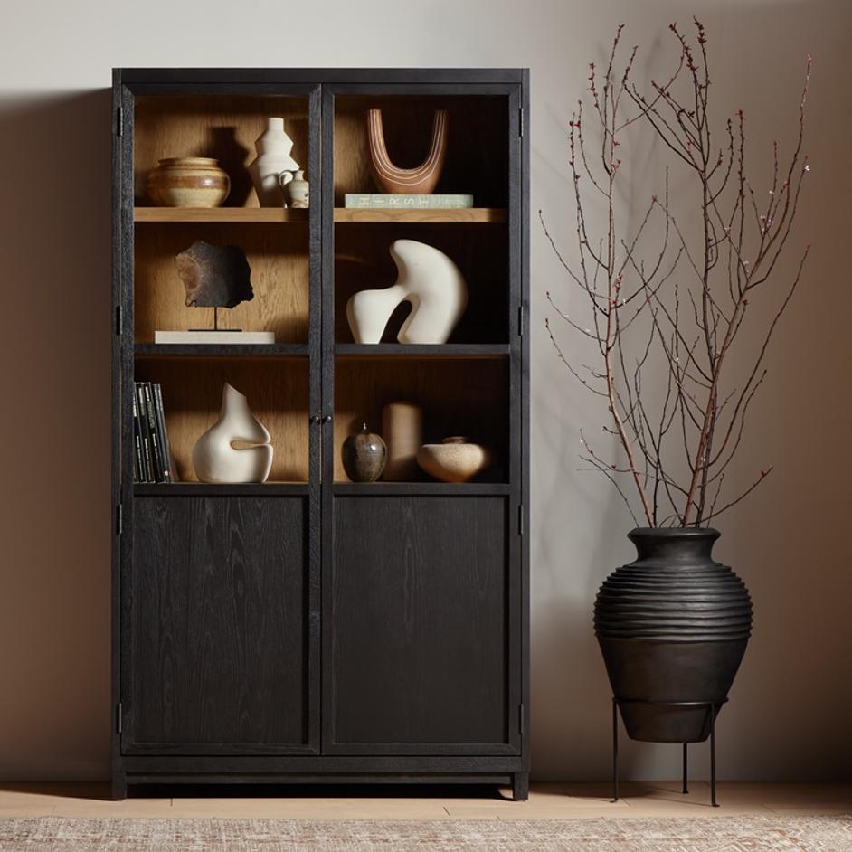 Millie Panel & Glss Door Cabinet In Mtt Blk by FOUR HANDS