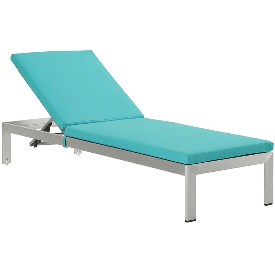 Nantucket Outdoor Patio Aluminum Chaise With Cushions In Silver Turquoise by Modway Furniture