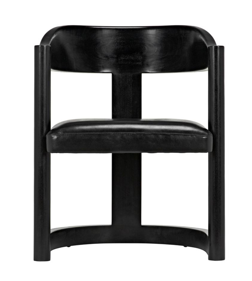 McCormick Teak Chair in Charcoal Black with Black Leather Upholstery by Noir Furniture