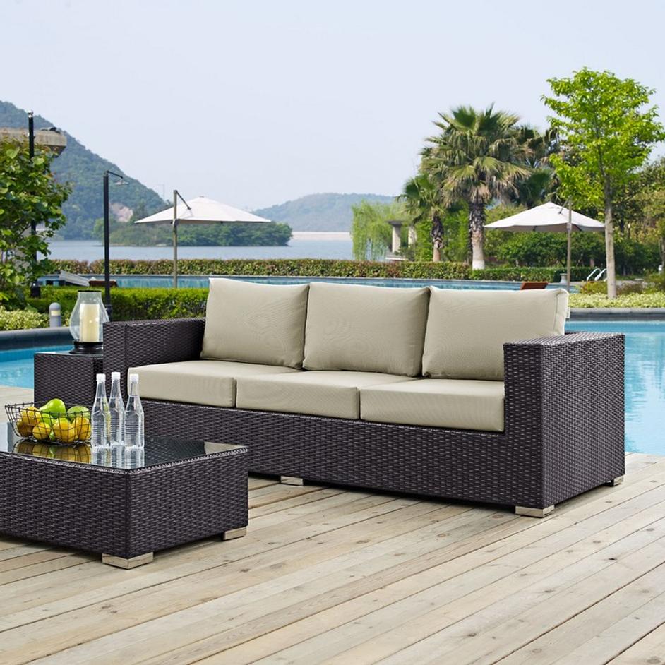 Minerva Outdoor Patio Sofa In Espresso Beige by Modway Furniture