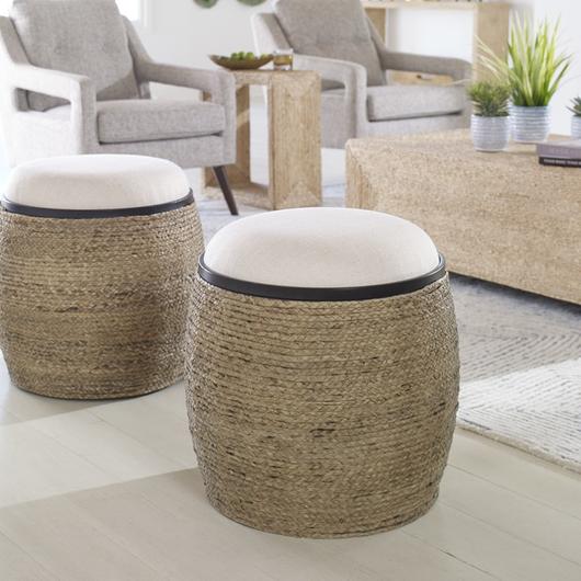 Island Straw Accent Stool by Uttermost