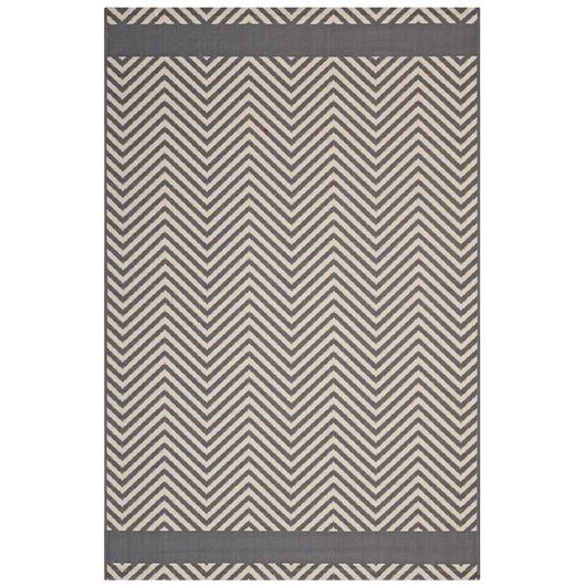 Croskey Chevron With End Borders 5X8 Indoor And Outdoor Area Rug In Gray And Beige by Modway Furniture