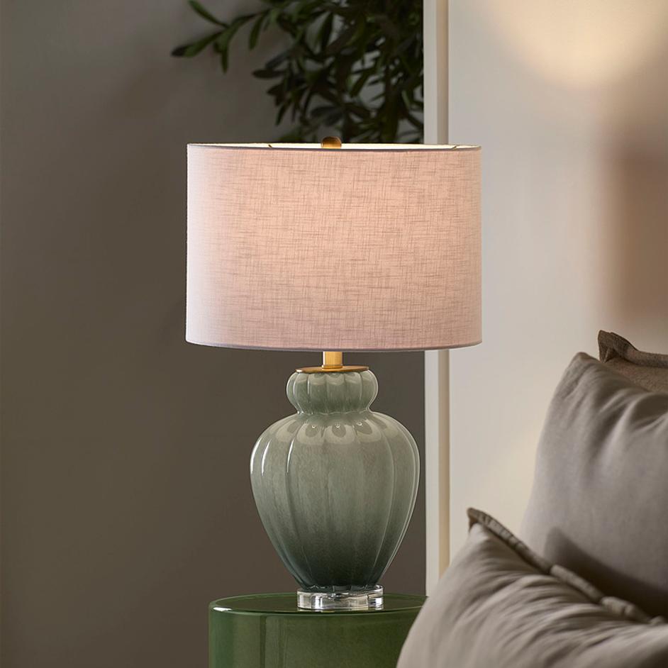 Agnes Blown Glass Table Lamp with Linen Shade, Celadon by Jamie Young
