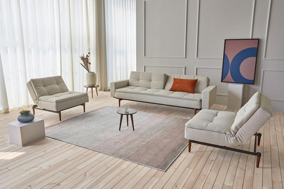 DUBLEXO SLEEPER SOFA W/ARMS in MIXED DANCE NATURAL FABRIC WITH Dark Wood LEGS 527 by INNOVATION USA