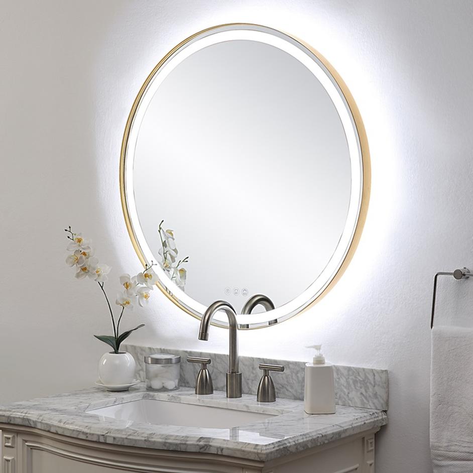 Crofton Lighted Brass Round Mirror by Uttermost