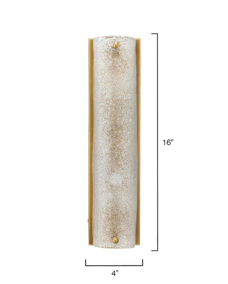 Moet Double Rounded Sconce, Textured Melted Ice Glass and Antique Brass Metal by Jamie Young