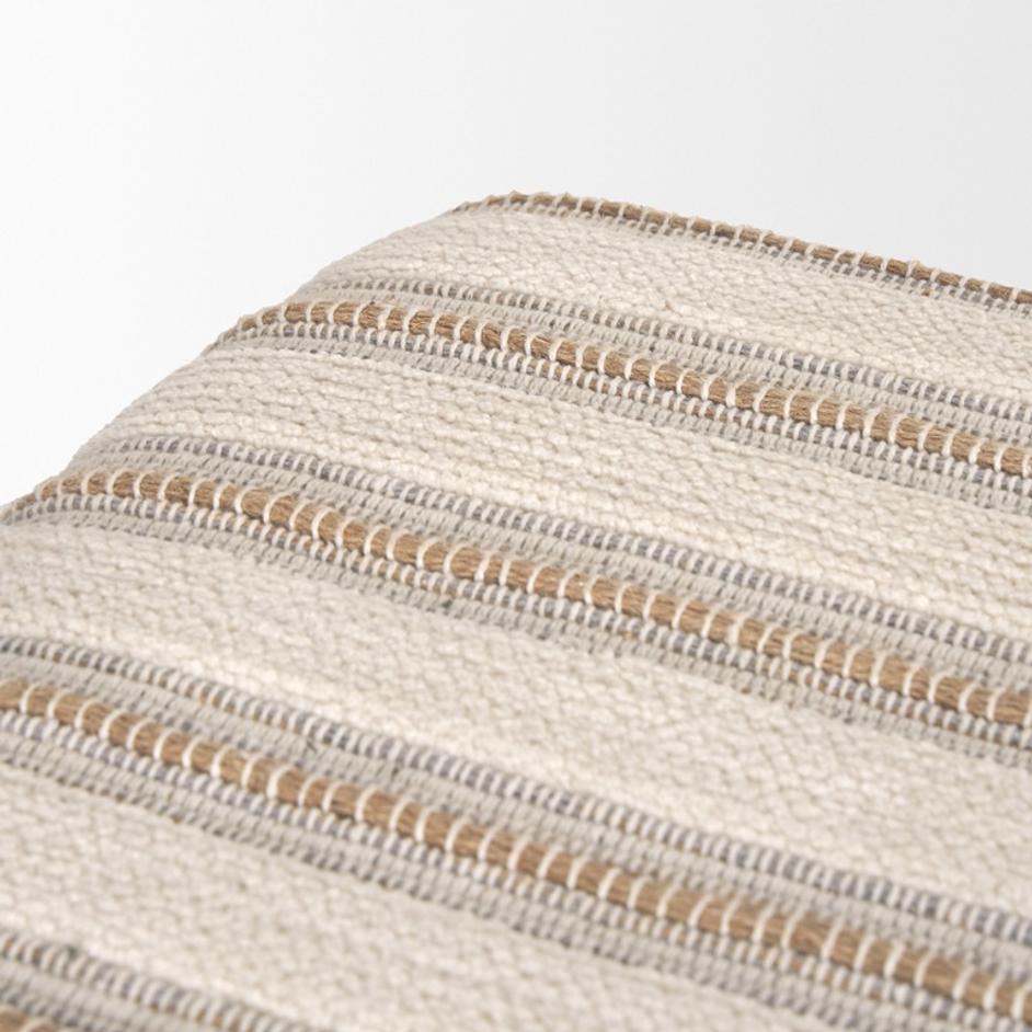 Taimo White Washed Light Brown Wood w/ Striped Fabric Seat Bench by Mercana