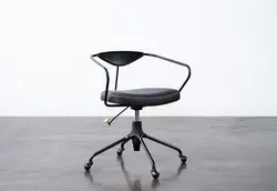 AKRON Industrial OFFICE CHAIR IN STORM BLACK LEATHER SEAT by District Eight