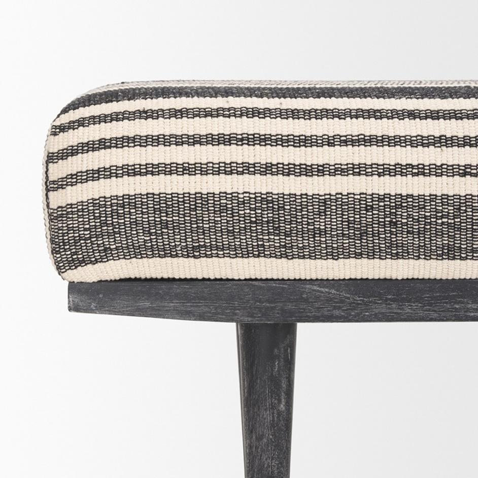 Shae Black Wood w/ Black and Cream Upholstered Bench by Mercana