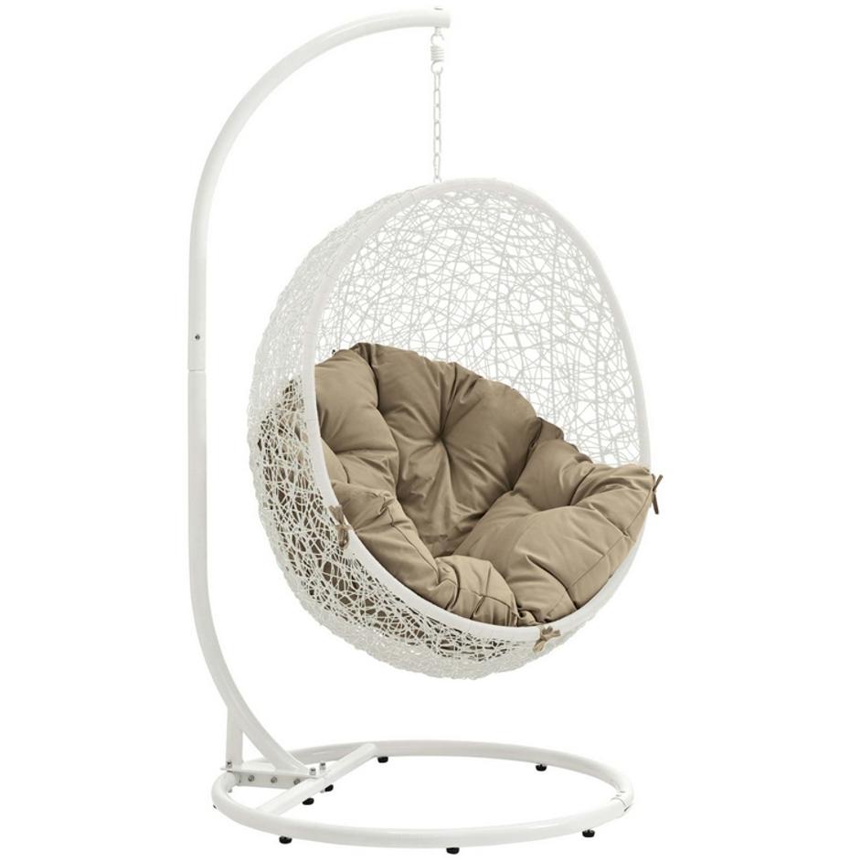 Segreto Outdoor Patio Swing Chair With Stand In White Mocha by Modway Furniture