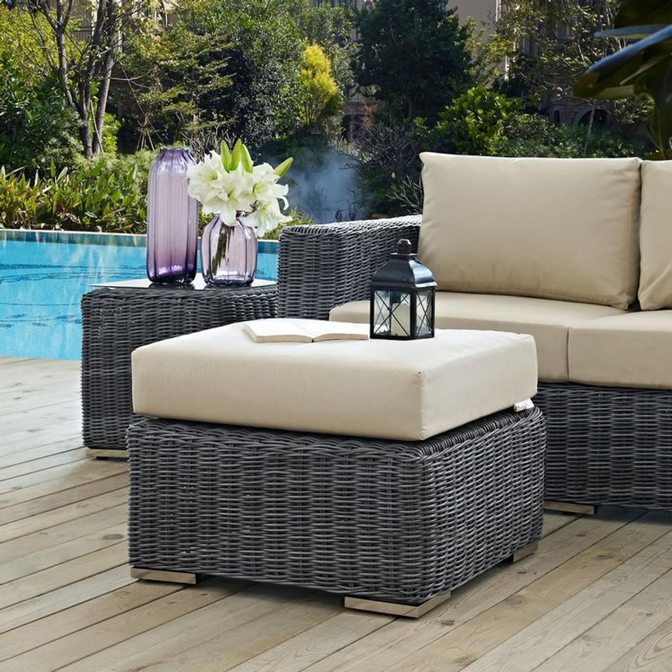 Kindle Outdoor Patio Sunbrella® Ottoman In Canvas Antique Beige by Modway Furniture