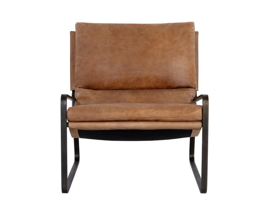 ZANCOR LOUNGE CHAIR - GUNMETAL - TAN LEATHER by Sunpan