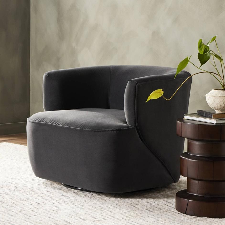 Mila Swivel Chair - Henry Charcoal by Four Hands