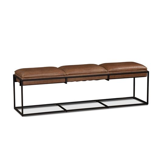 New York 62" Cognac Leather Iron Bench by Home Trends & Design