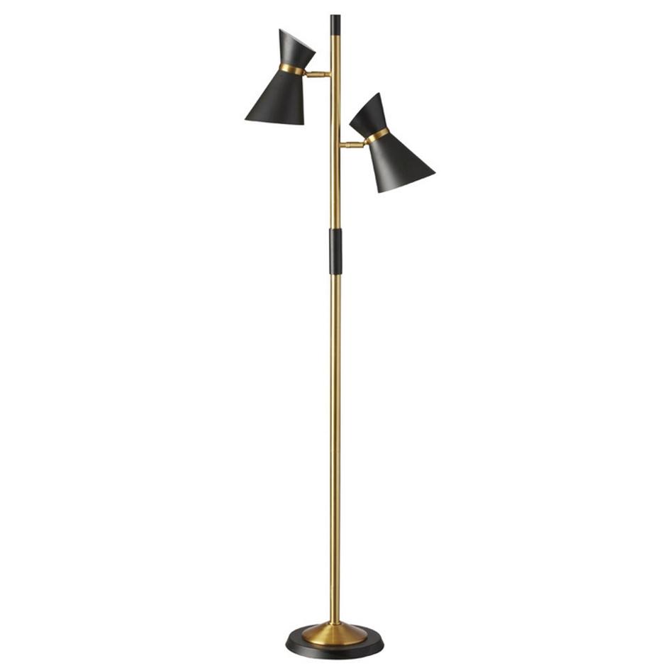 2LT Floor Lamp w/ Black Shade, VB by Dainolite