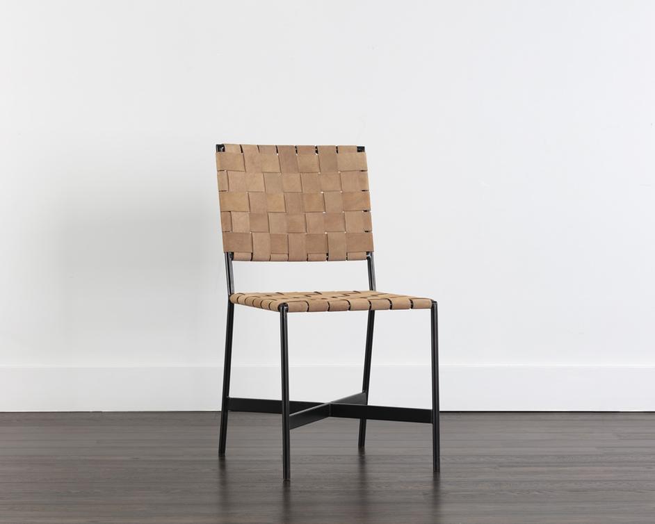 Omari Dining Chair - Black - Light Tan Leather by Sunpan