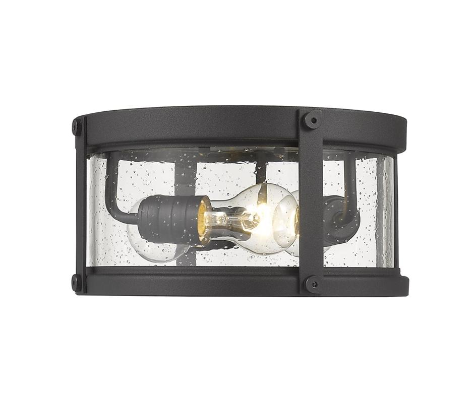 Roundhouse 3 Light Outdoor Flush Ceiling Mount Fixture in Black Finish by Z-Lite