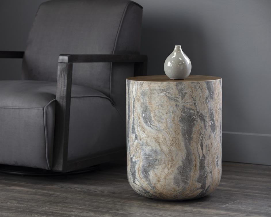 Diaz End Table - Marble Look - Antique Brass by Sunpan