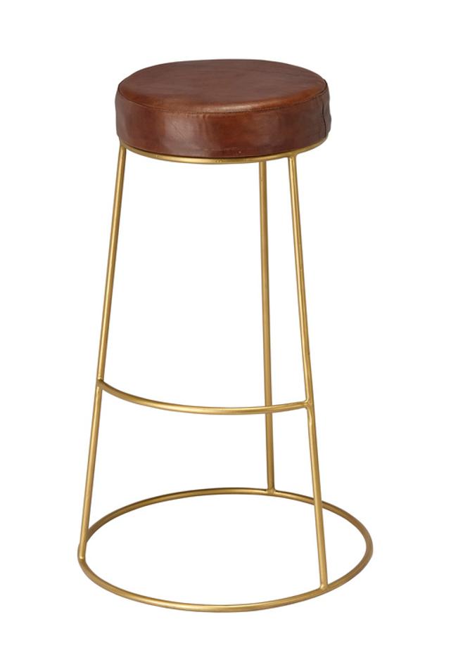  Henry Round Leather Bar Stool, Brown by Jamie Young
