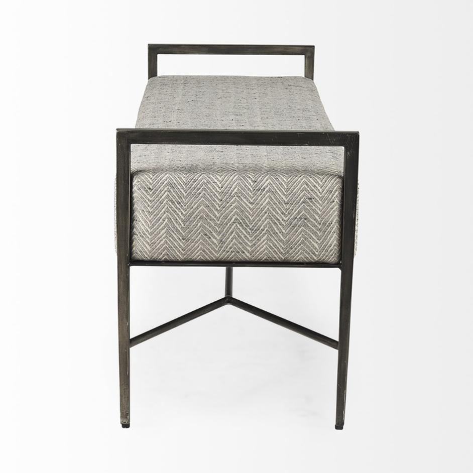 Charlotte  55.0L Gray Herringbone Fabric Seat w/ Antique Nickel Metal Frame Bench by Mercana