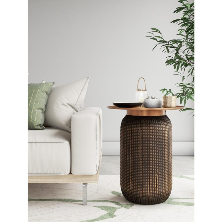 Atalia KD Reclaimed Teak Side/ End Table w/ Steel Tray Top, Antique Copper  by New Pacific Direct