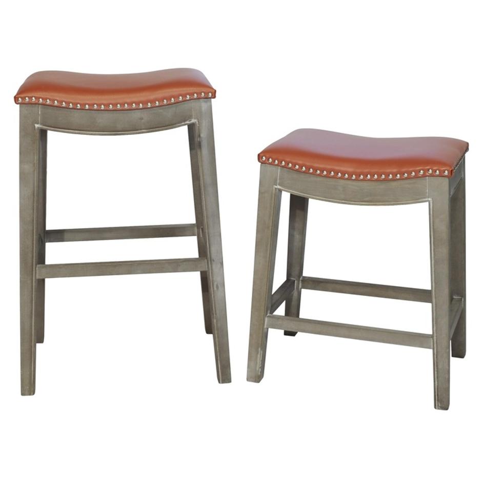 Elmo KD Bonded Leather Counter Stool Mystique Gray Frame, Pumpkin by New Pacific Direct
