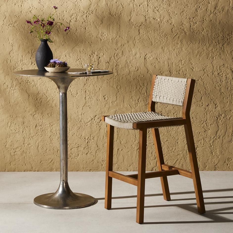 Delano Outdoor Bar Stool In Natural Teak by FOUR HANDS