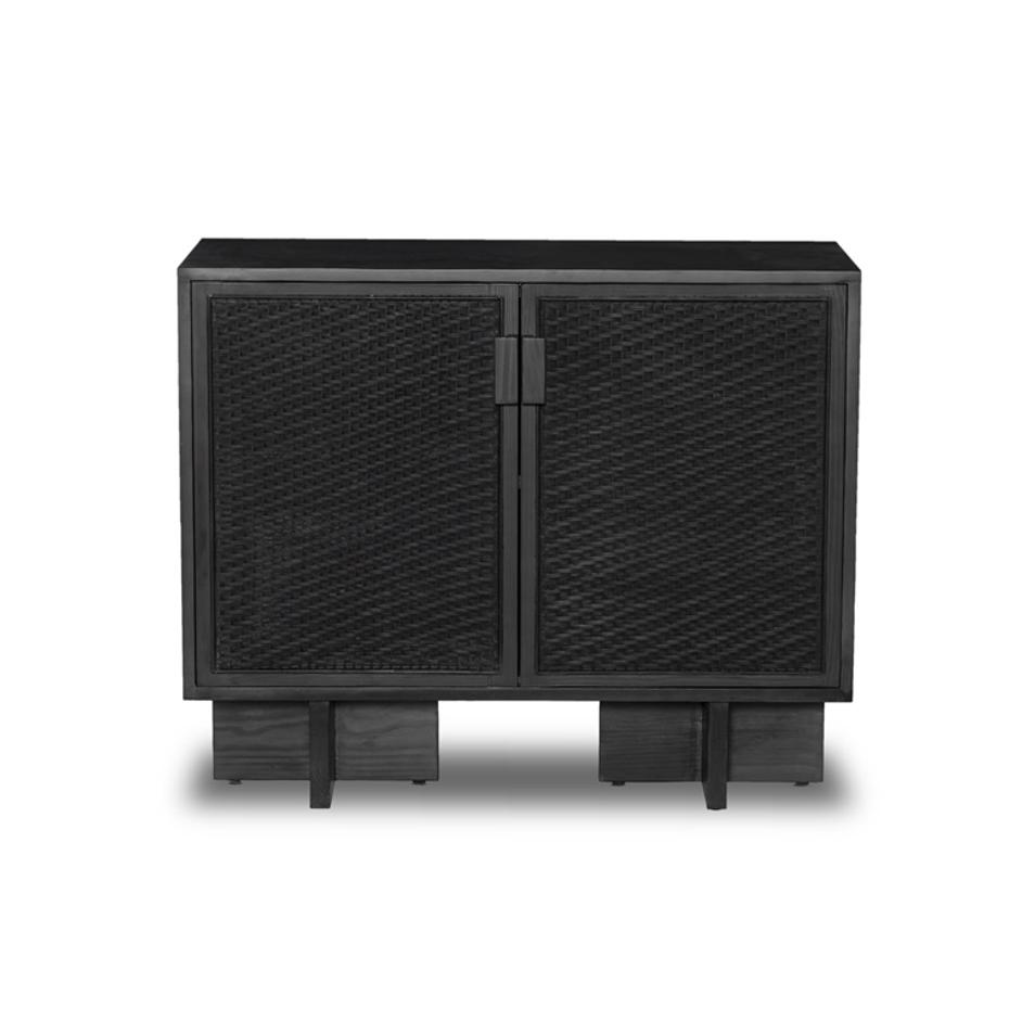 Levon Bar Cabinet In Black Woven Rod Cane by FOUR HANDS