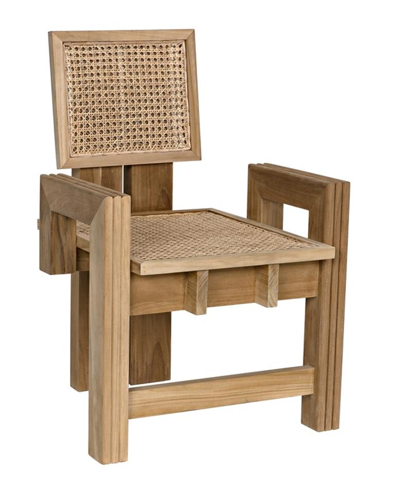 Fatima Teak and Caning Chair with Clear Coat Flat Finish by Noir Furniture